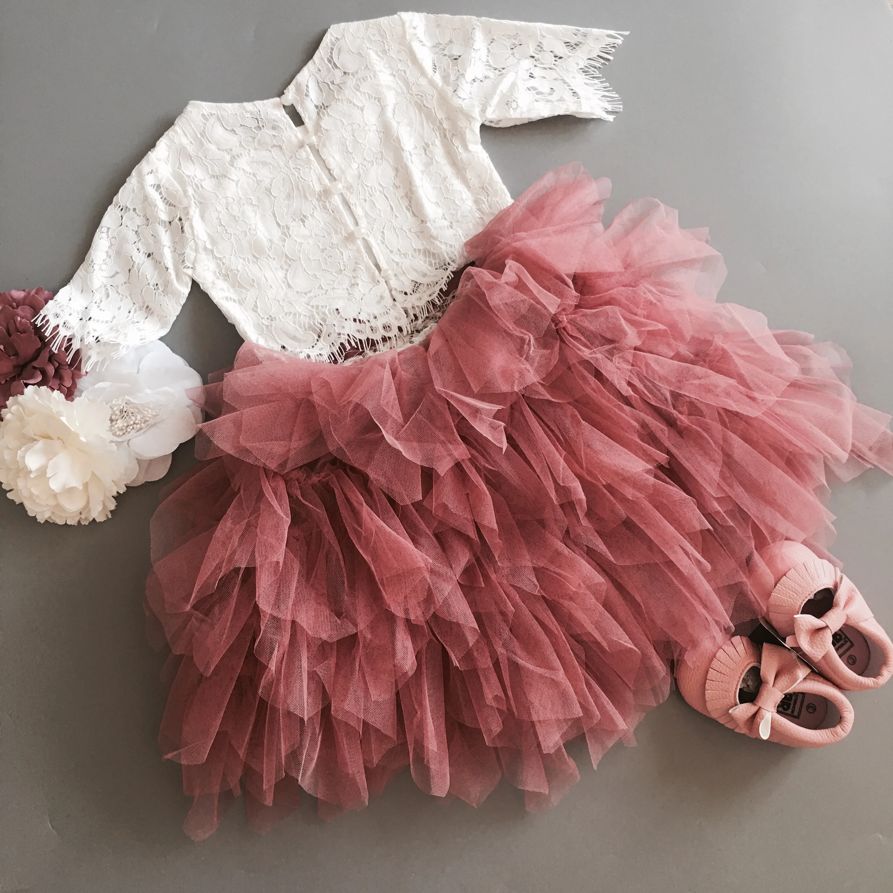 Новый комплект кружевной одежды для маленьких девочек на Рождество детская юбка