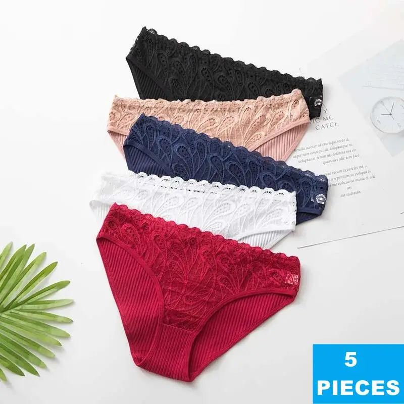 

5 шт., женские хлопковые трусы с цветочным принтом