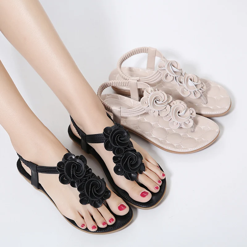 Сандалии женские с цветочным принтом модные пляжные туфли на плоской подошве без