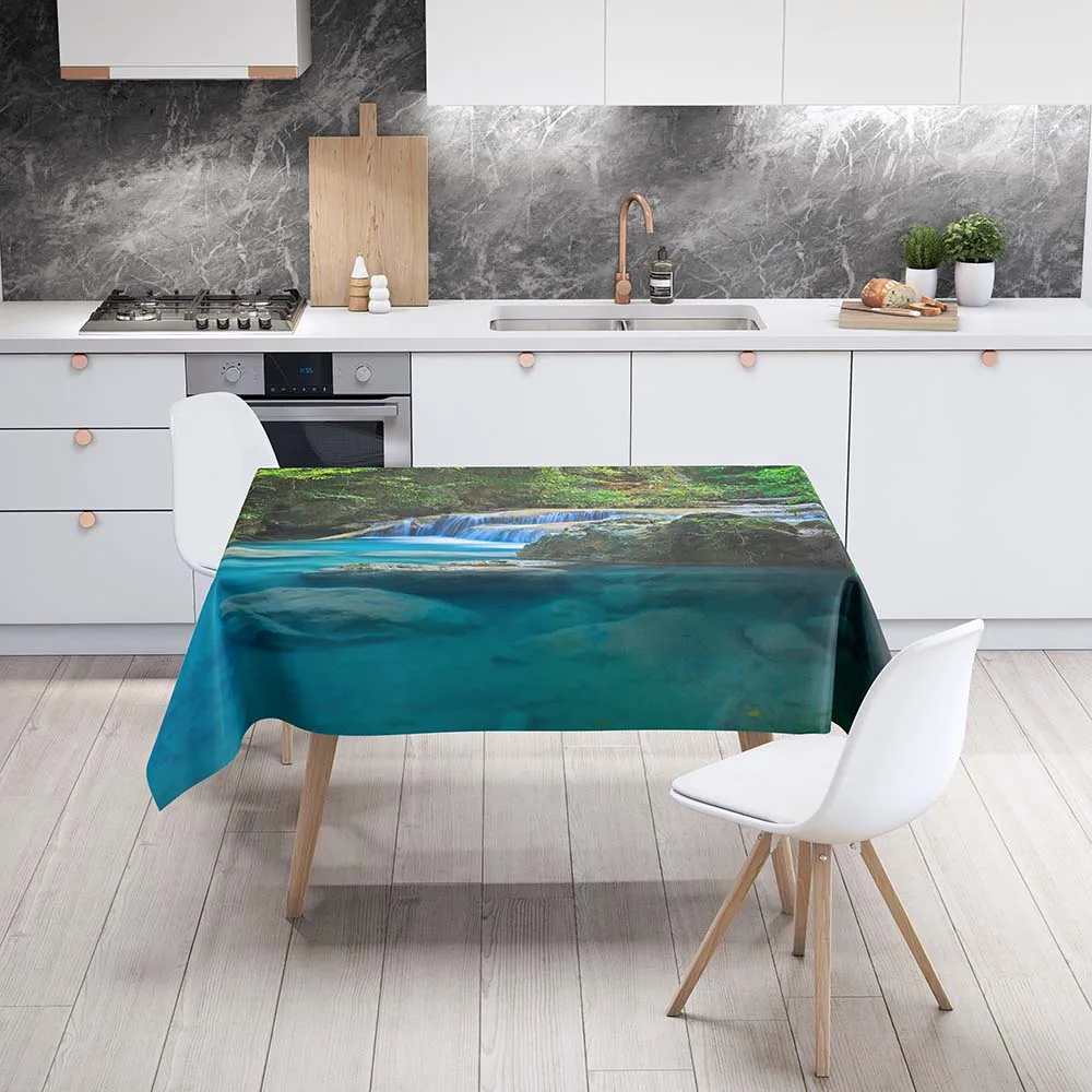 

Elegant Rectangular Tablecloth 3D Printing Stream Scenery Pattern Table Decoration For Dining Table