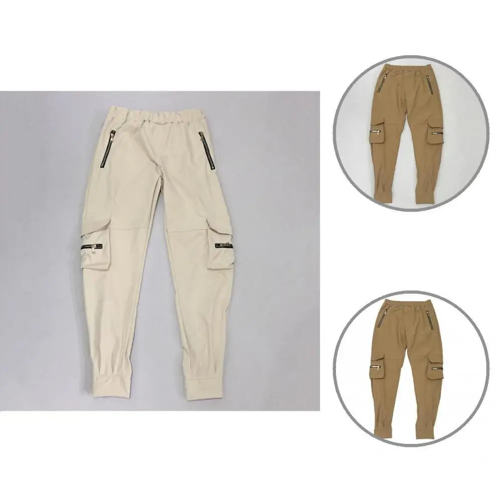 

Elastic Waist Ankle-Length Solid Color Drawstring Men Cargo Pants for Trekking