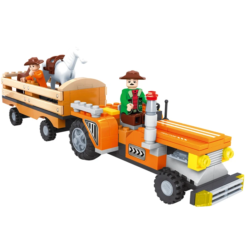 

AUSINI Large-scale Breeding Farmhouse Model Building Blocks Toys for Kids Boys Farm Trucks Car Trailer with Cow Horse Pig Bricks