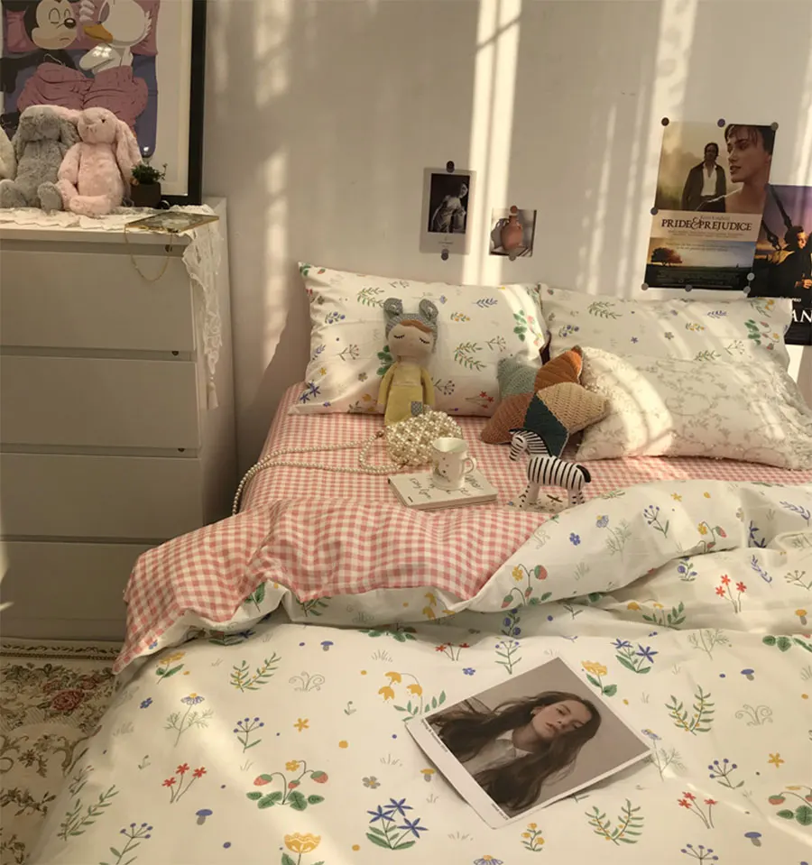 

Romantic french floral rustic bedding set single double,cotton twin full queen King home textile bedsheet pillowcase duvet cover