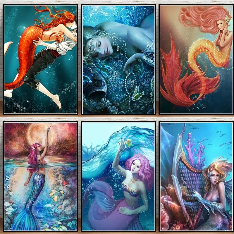 

Mermaid Under Water HD Print Picture Disney Princess Cartoon Painting Canvas Wall Art Poster No Framework Home Decor Living Room