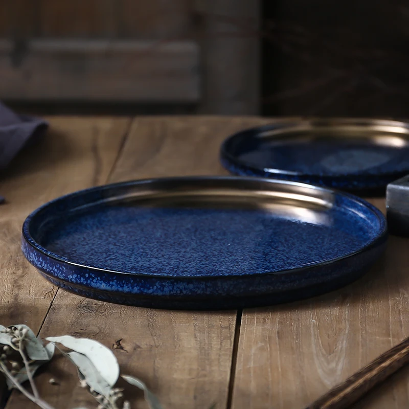 Винтажная позолоченная керамическая тарелка в японском стиле для ресторана