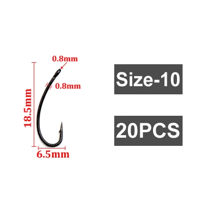 Size 8-20PCS 20 шт. Карп Рыболовный крючок с зазубринами длинный хвостовик крючок для ловли карпа с тефлоновым покрытием длиннохвостовик крюк для удилища рыболовный крючок Карп рыболовные аксессуары - Цвет: Size 8-20PCS