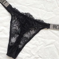women sexy panties cotton lace letter rhinestone thongs brand design comfort seamless underwear low waist lingerie g string