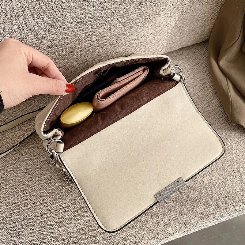 

Quilted Metal Chain Handle Luxury Women's Crossbody Bags 2021 Designer Brand PU Leather Shoulder Flap Bag High Quality Handbags