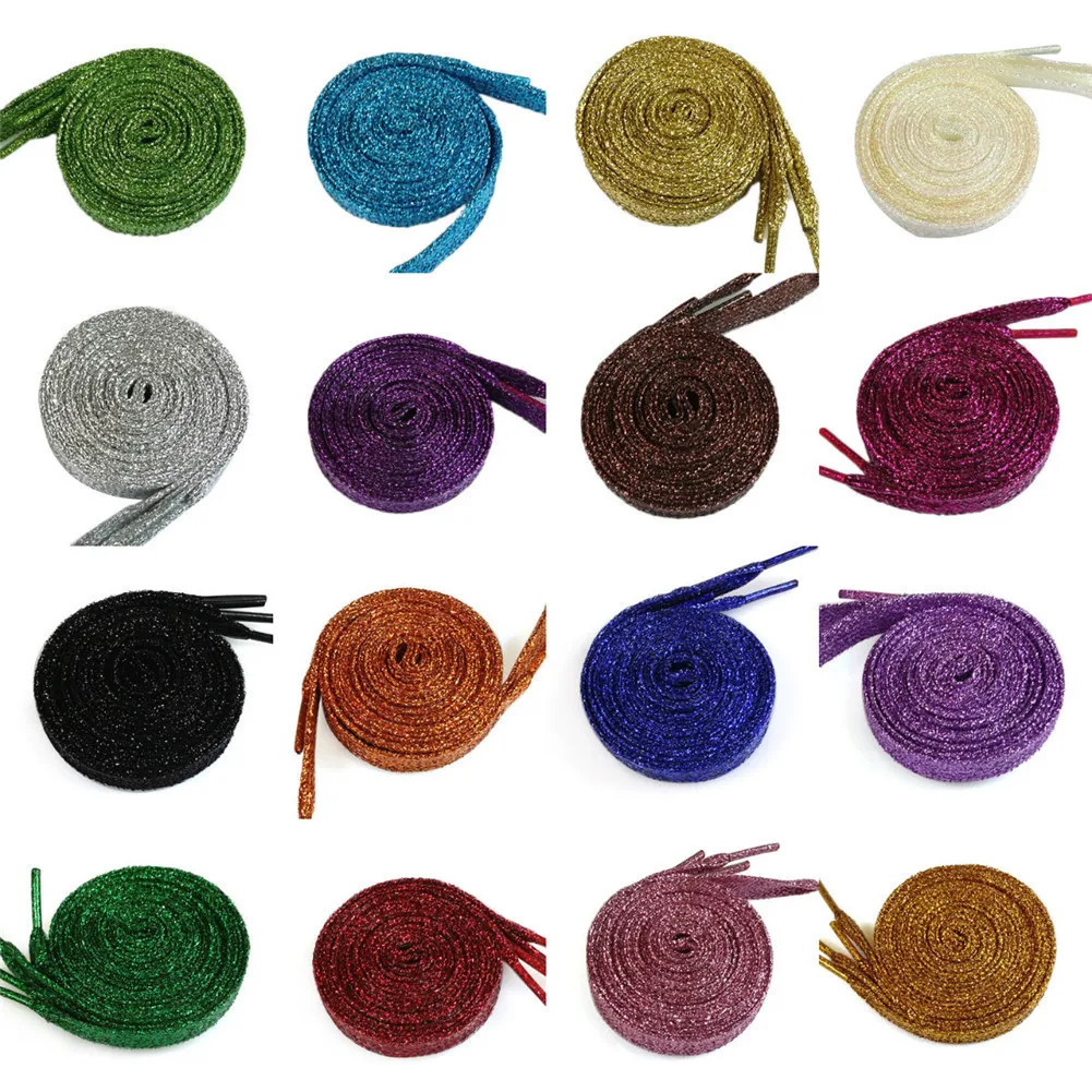 

1 Pair Shiny Gold Silver Thread Shoelaces Glitter Flat Shoelaces Sparkly Bootlaces Colors Shimmering 110cm Shoe Laces Colored