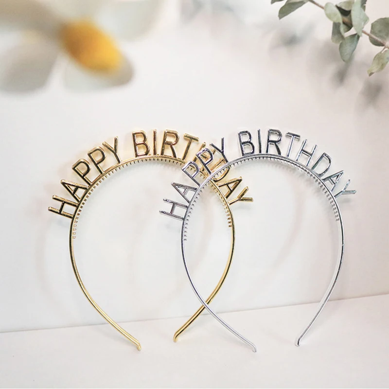 

Happy Birthday Headband Gold Silver Plastic Hair Hoop for Adult Kids Birthday Party Decoration DIY Hair Ornaments Accessories