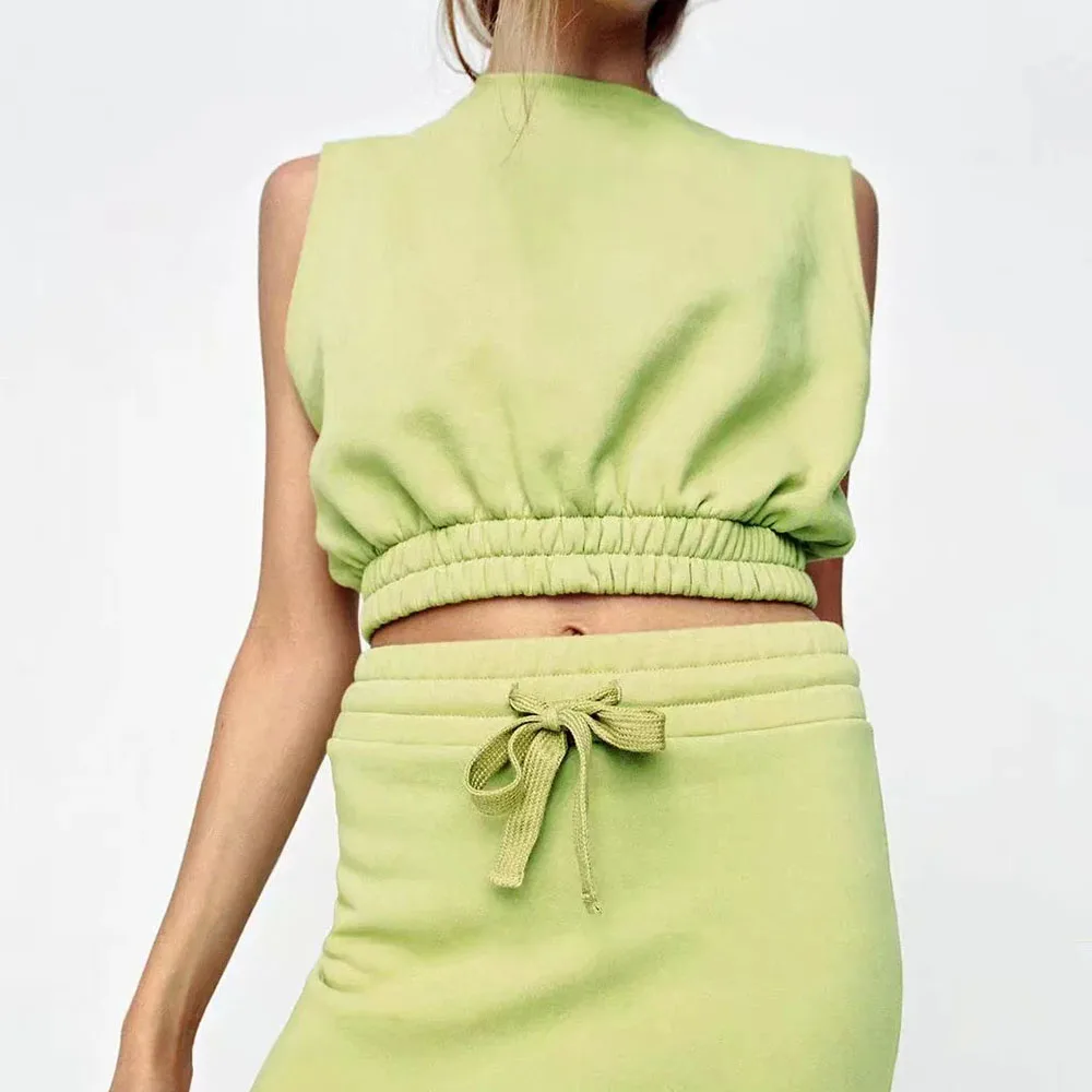 

BBWM Women New summer Fashion Simplicity Solid Color T-shirt Female Round Neck Sleeveless Chic Suits