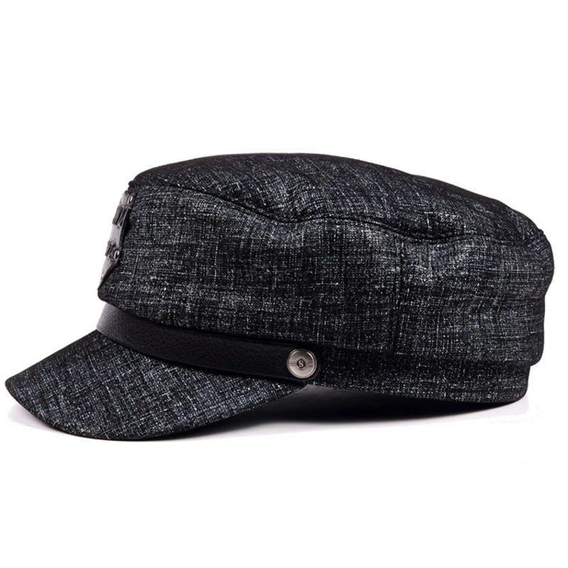 Мужские серые шапки Newsboy из натуральной кожи с узором в елочку на плоской подошве