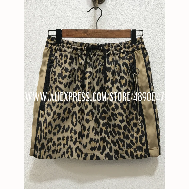 

Classic leopard jacquard side letter zipper webbing elastic waist skirt slimming casual fashion mini skirt high quality women's