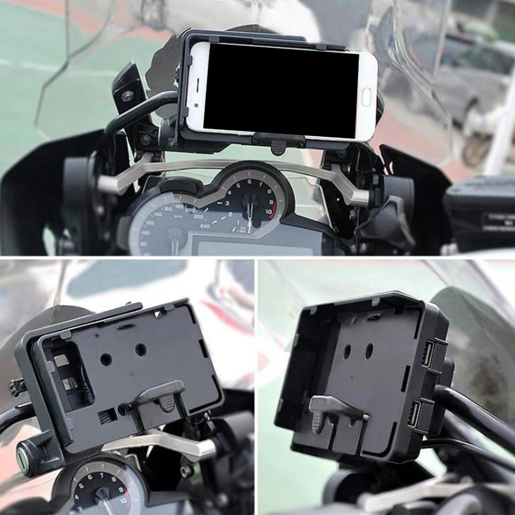 

Motorcycle Mobile Phone Holder Stand Bracket with USB Charger Mount Rack