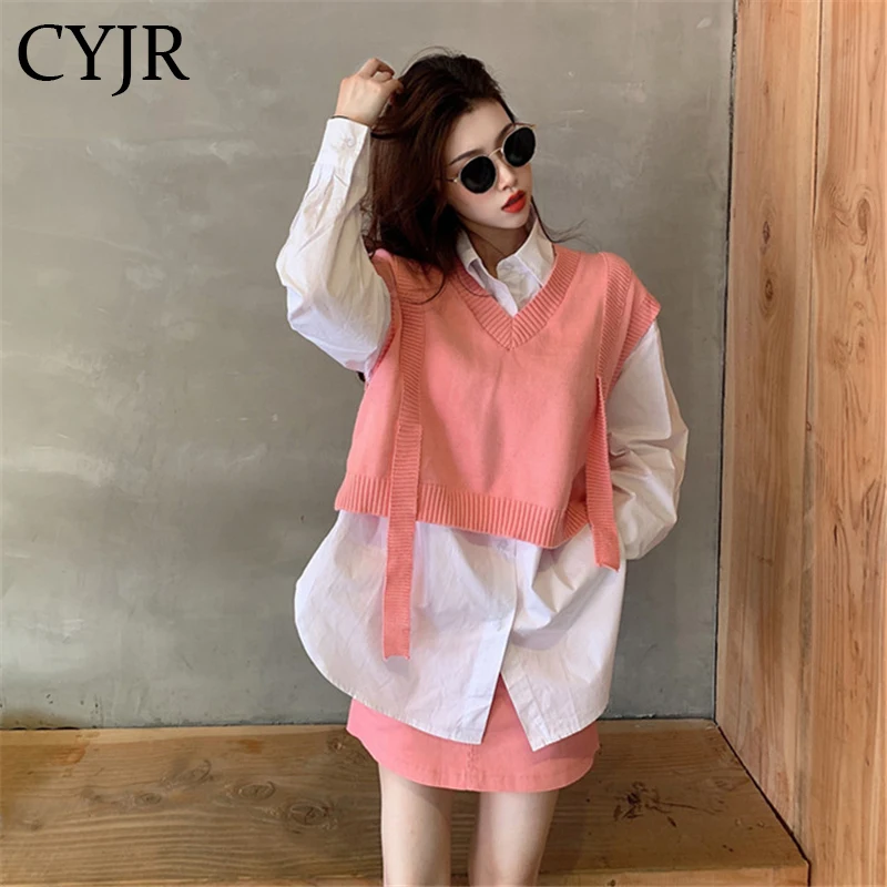 

Vest Women Knitted V-neck Solid Loose Stylish Casual Korean Style Simple Side-slit Asymmetrical Womens Waistcoats All-match Chic