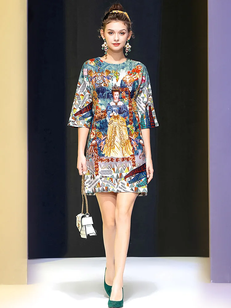 

2021 Autumn New Fashion Handmade Beaded Diamond-studded Printing Loose Casual Party Evening Dress for Women