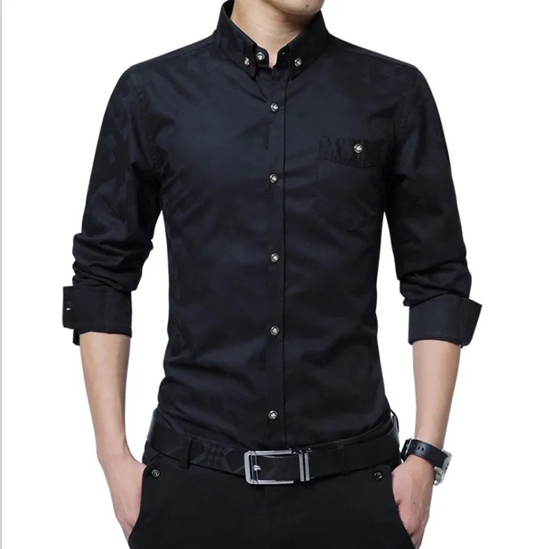 Мужская деловая рубашка с длинным рукавом Повседневная утепленная приталенная