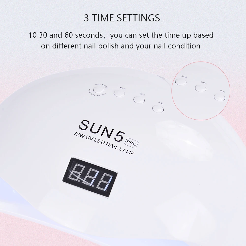 SUN5 Pro 72 Вт УФ лампа светодиодный лампа для ногтей Сушилка для ногтей для всех гели от солнца светильник инфракрасного зондирования 10/30/60s Timer смарт-лампа для маникюра