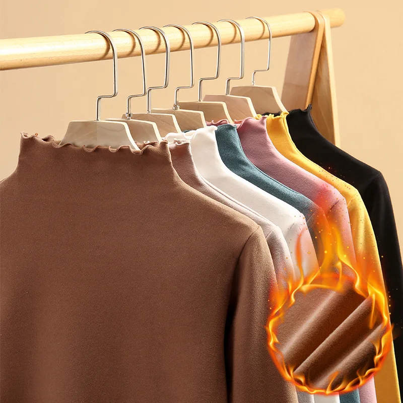 Теплые футболки Женская водолазка толстый бархат Осень-зима джемпер корейская