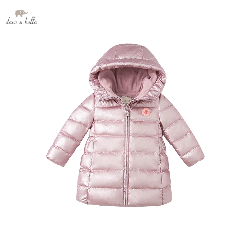

DKH19337 dave bella winter baby girls 5Y-13Y fashion solid hooded down coat children 90% white duck down padded kids jacket
