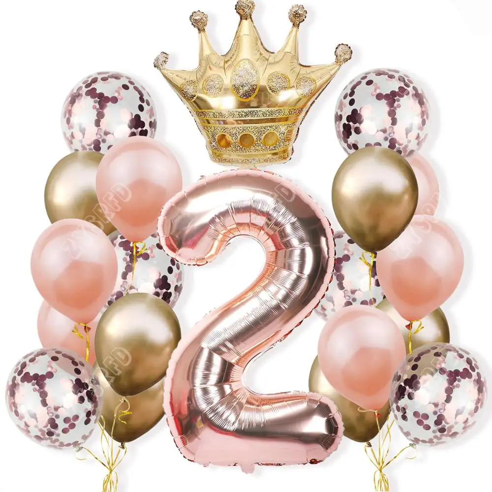 

Amawill Baby 2nd Birthday Party Balloon Rose Gold 2 Year Old Number Foil Balloon Set Baby Shower Metallic Chrome Latex Globos 7D