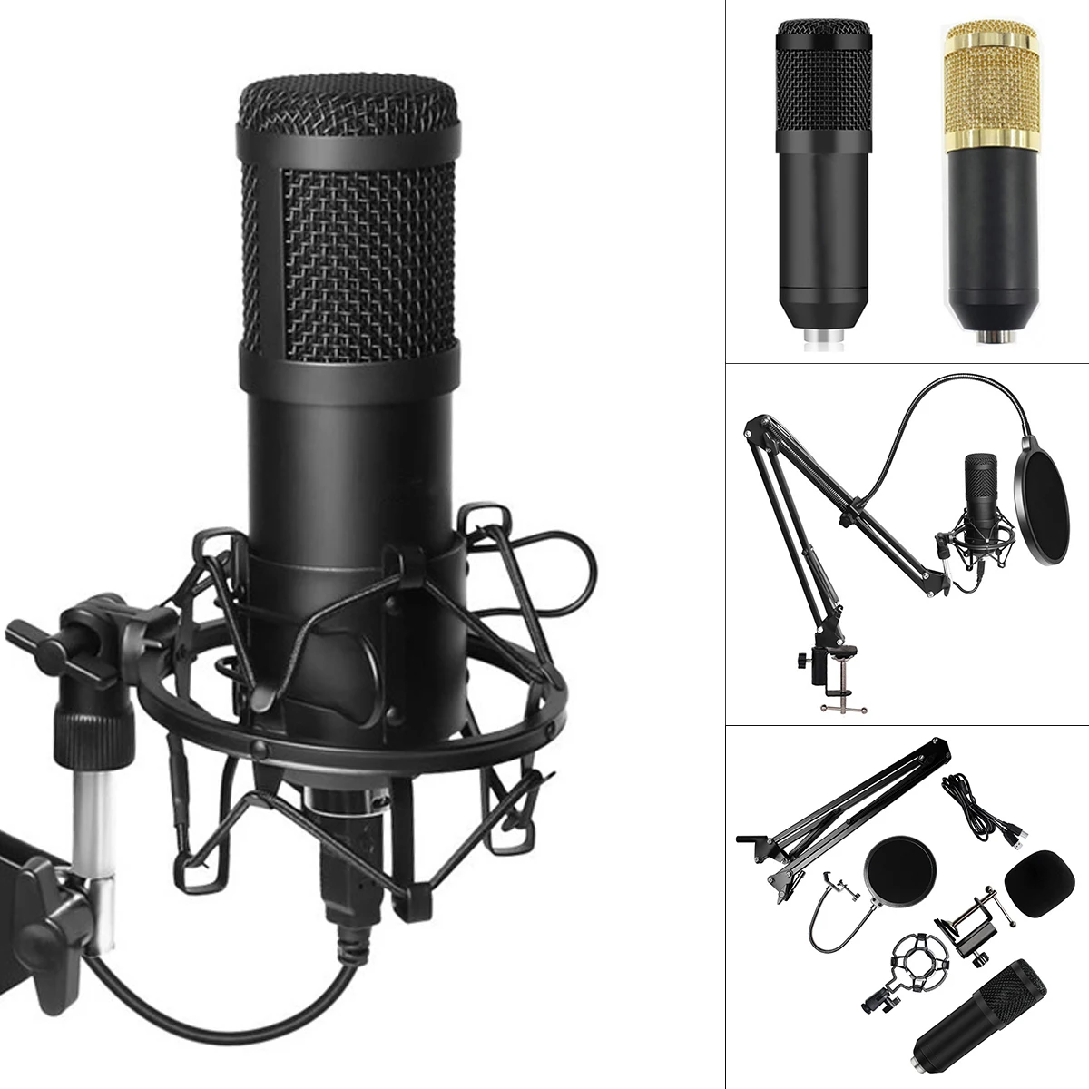 USB Condenser Microphone 192KHz / 24Bit Microphone Kits for Computer Karaoke Microphone for Sound / Studio Recording / Live