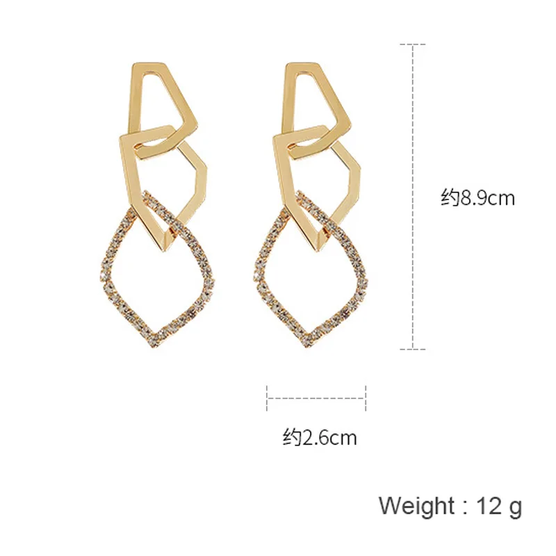 

USTAR New Irregularity metal Drop Earrings for Women Crystal Geometric Dangle Earring Statement Fashion Party Jewelry Gifts