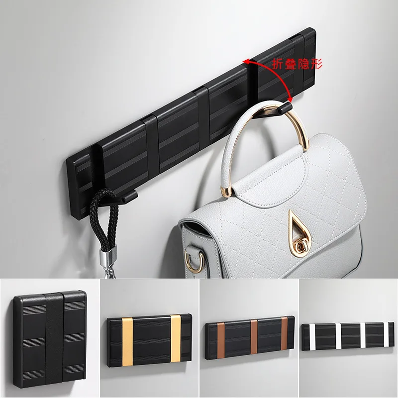 

Black invisible hook Space aluminum porch coat hook Concealed row hook Five hook door folding hook Bathroom kitchen bedroom hook