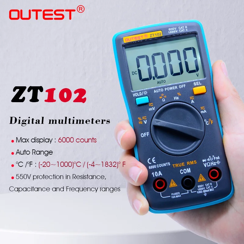 OUTEST ZT102 цифровой мультиметр истинный RMS переменный/постоянный ток напряжение