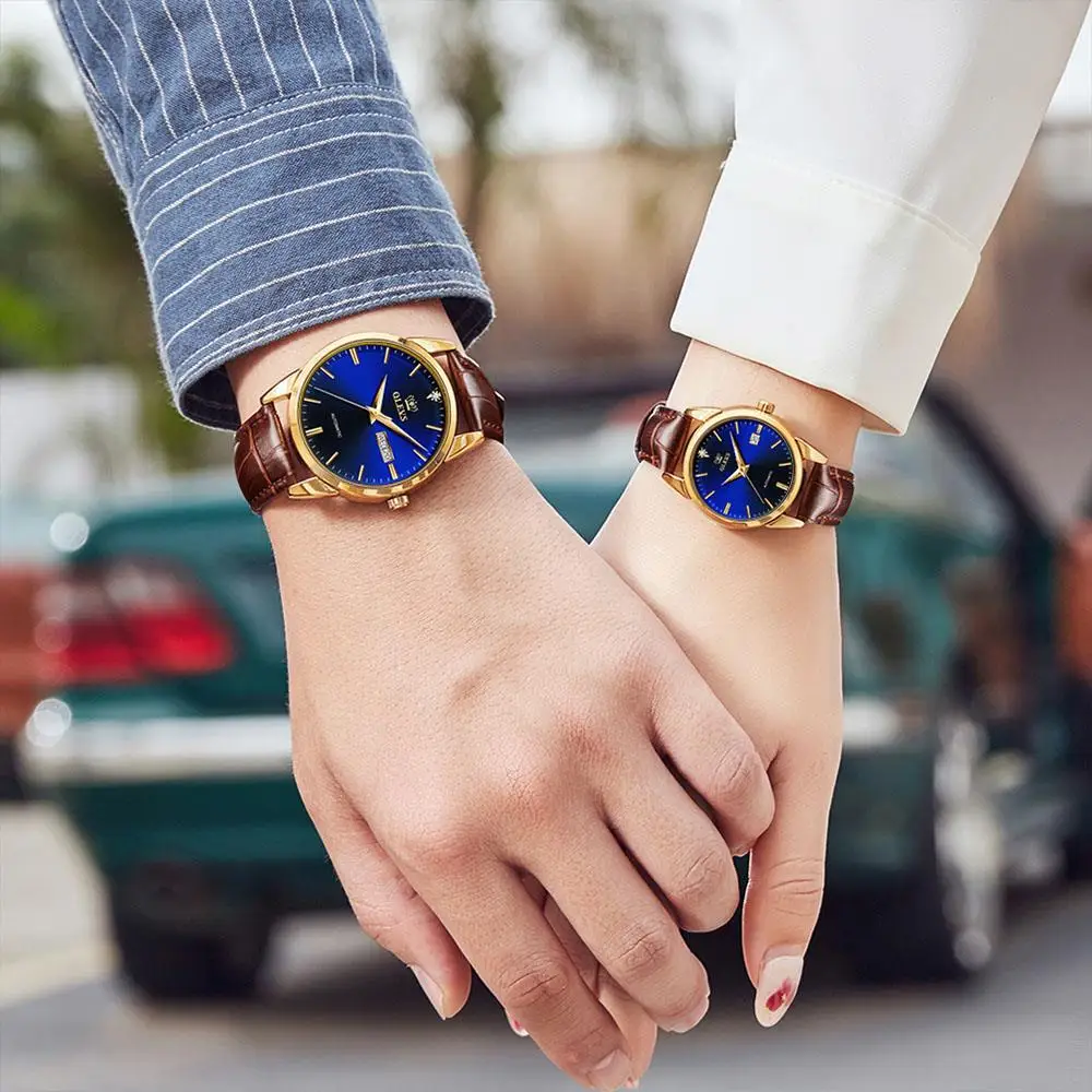 OLEVS Couple Automatic Watch for Men Women Pair Matching His & Hers Mechanical Watches Wristwatch Date Valentine's Gifts Set