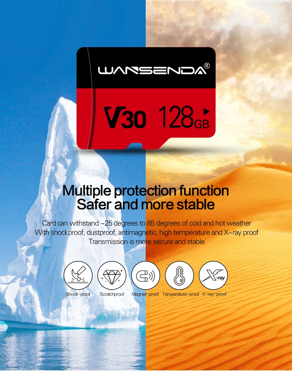 WANSENDA, карта памяти V30, 256 ГБ, 128 ГБ, 64 ГБ, 32 ГБ, 16 ГБ, 8 ГБ, Micro SD карта, класс 10, флеш-карта, Microsd, TF карты, розничная посылка