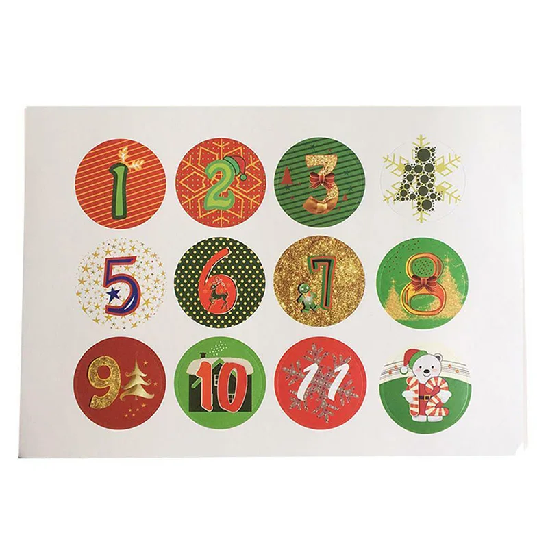 

New Hot 10 Sheets/Set Christmas Stickers Advent Calendar Numbers 1-24 Embellishments Gift