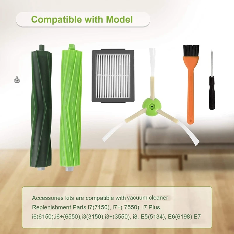 

Replacement Parts for IRobot Roomba E5 E6 E7 I7 I7+ E5 E6 Vacuum Cleaner,Replenishment Kit Filter Rubber Brush Roller