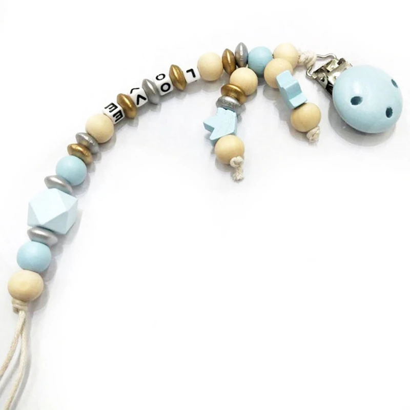 1PCS Wood Silicone Beads Baby Pacifier Clips Chain Nipple Pacifier Chain Holder Letter Charms Teether Toys Anti-Drop Chains