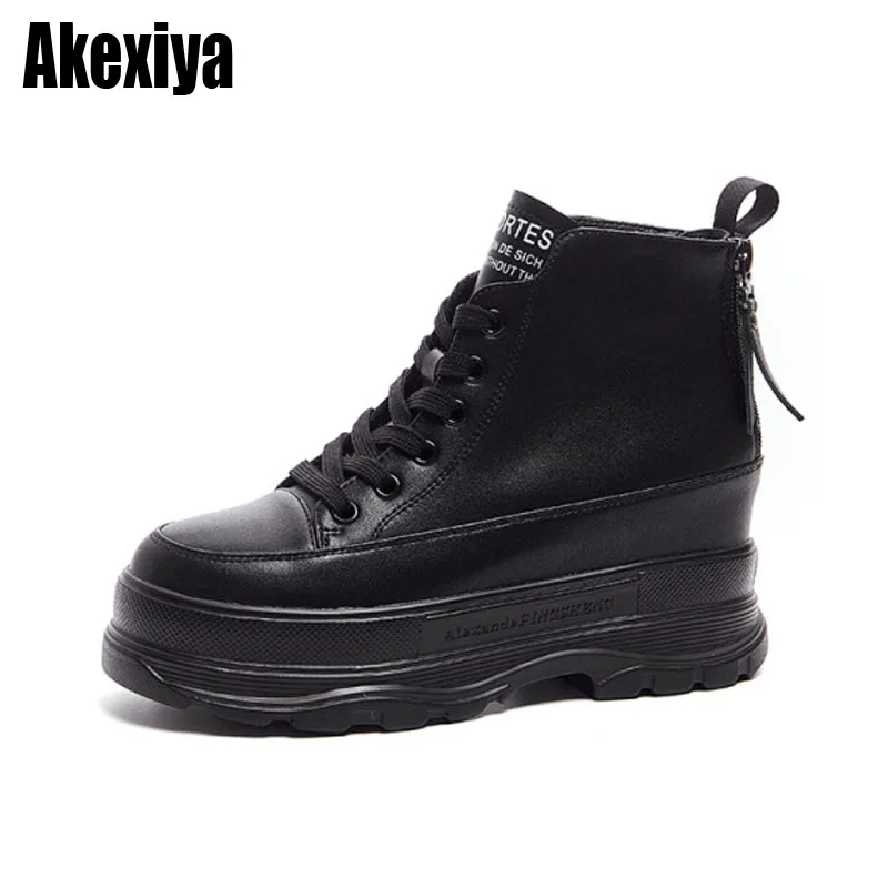 

Кроссовки женские высокие, повседневные Водонепроницаемые зимние сапоги на танкетке, из натуральной кожи, с хлопковой подкладкой, BC2969