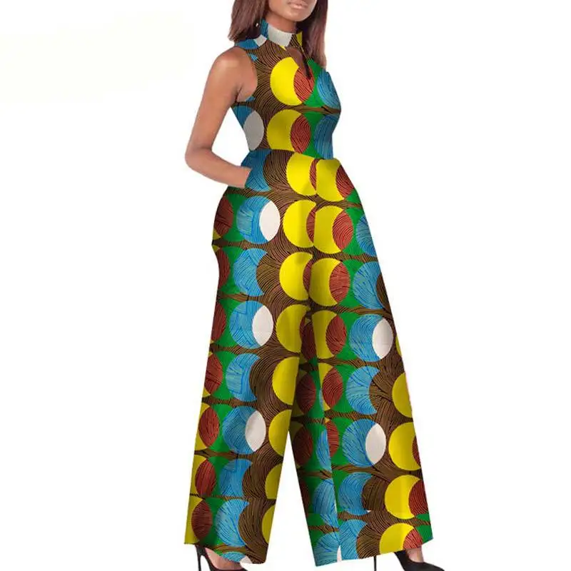 Fashion Ladies 2020 African Clothes Ankara Style Robe Africaine Dashiki Jumpsuit Ethnic Sleeveless Wide-Leg Pants Dress SL3598