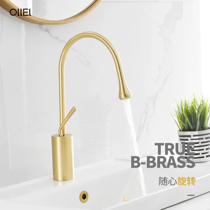 

Gold Brush Wash Basin Faucets Black Bathroom Faucet Wash Hand Mixer Tall Taps Waterfall Tap Single Hole Sink Faucet Torneira