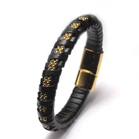 high quality braided genuine leather bracelets stainless steel snake chain link cuff charm mens bangles jewelry gift
