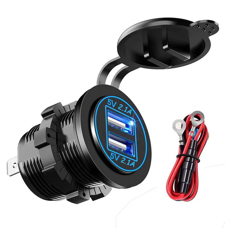 

Waterproof Dual 12V 4.2A USB Charging Socket With Red LED Light For Car Boat Mobile Motorcycle Charger