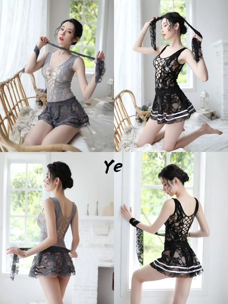 

Sexy Clothing Short Skirt Pajamas Set Combination Sexy Lingerie Lace Uniform Lure For Hot Girls Nightclub Bar Party Show Cosplay