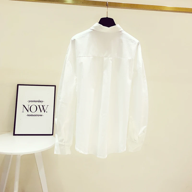 Женская рубашка с длинным рукавом белая свободная универсальная простая блузка