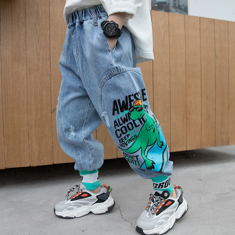 

Cartoon Print Jeans for boys Teenage Children Jeans Pant Elastic Waist Denim Pants Kids Trousers for boy Kids Clothes for 4-13T