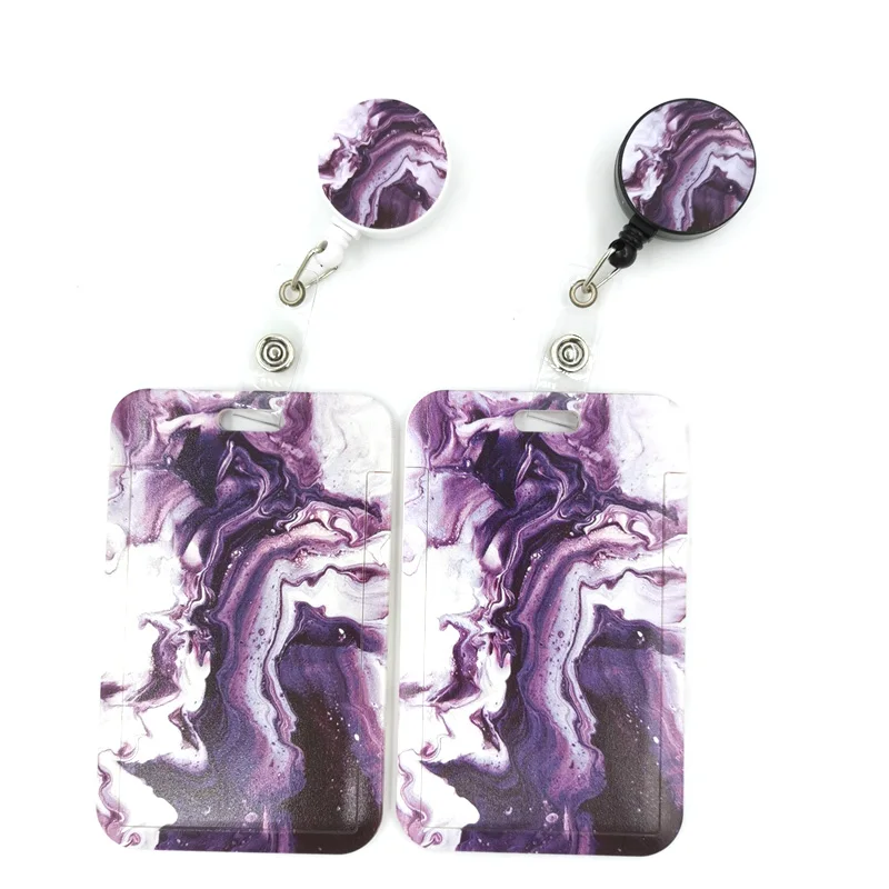 Purple Cool Waves Marble pattern Cartoon Retractable Badge Reel Lanyard Nurse ID Business Credit Card Work Holder | Дом и сад