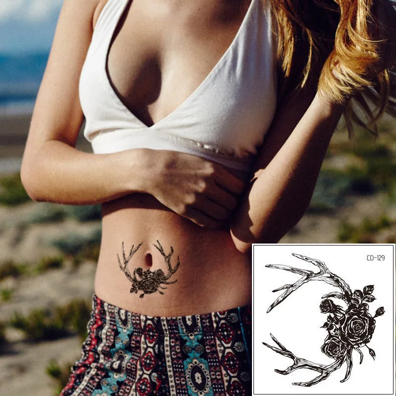 Fake Black Elk Rose Flower Design Temporary Tattoo for Cool Woman Man Hand Arm Decal Waterproof Body Art Sticker Hot | Красота и