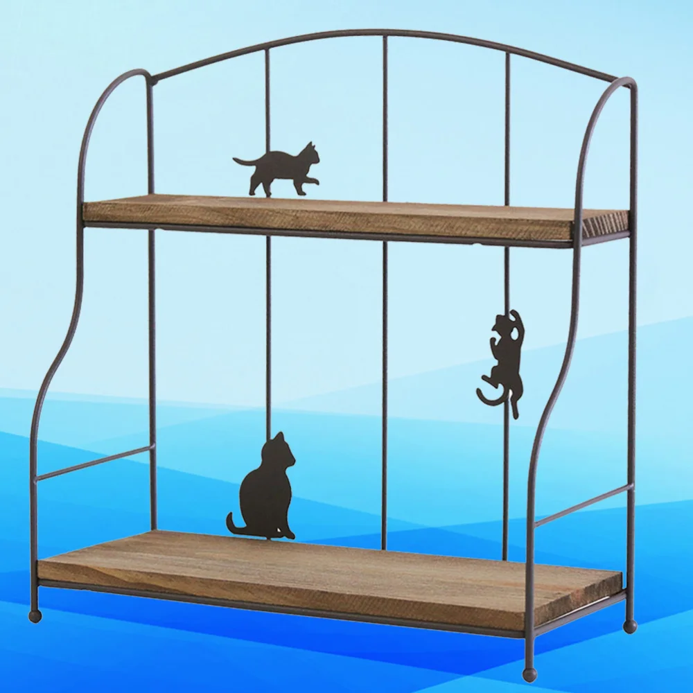 

Delicate Storage Rack Double Layer Shelf Adorable Holder Rack Cat Metal Organizer for Home Kitchen Bathroom (Beige)