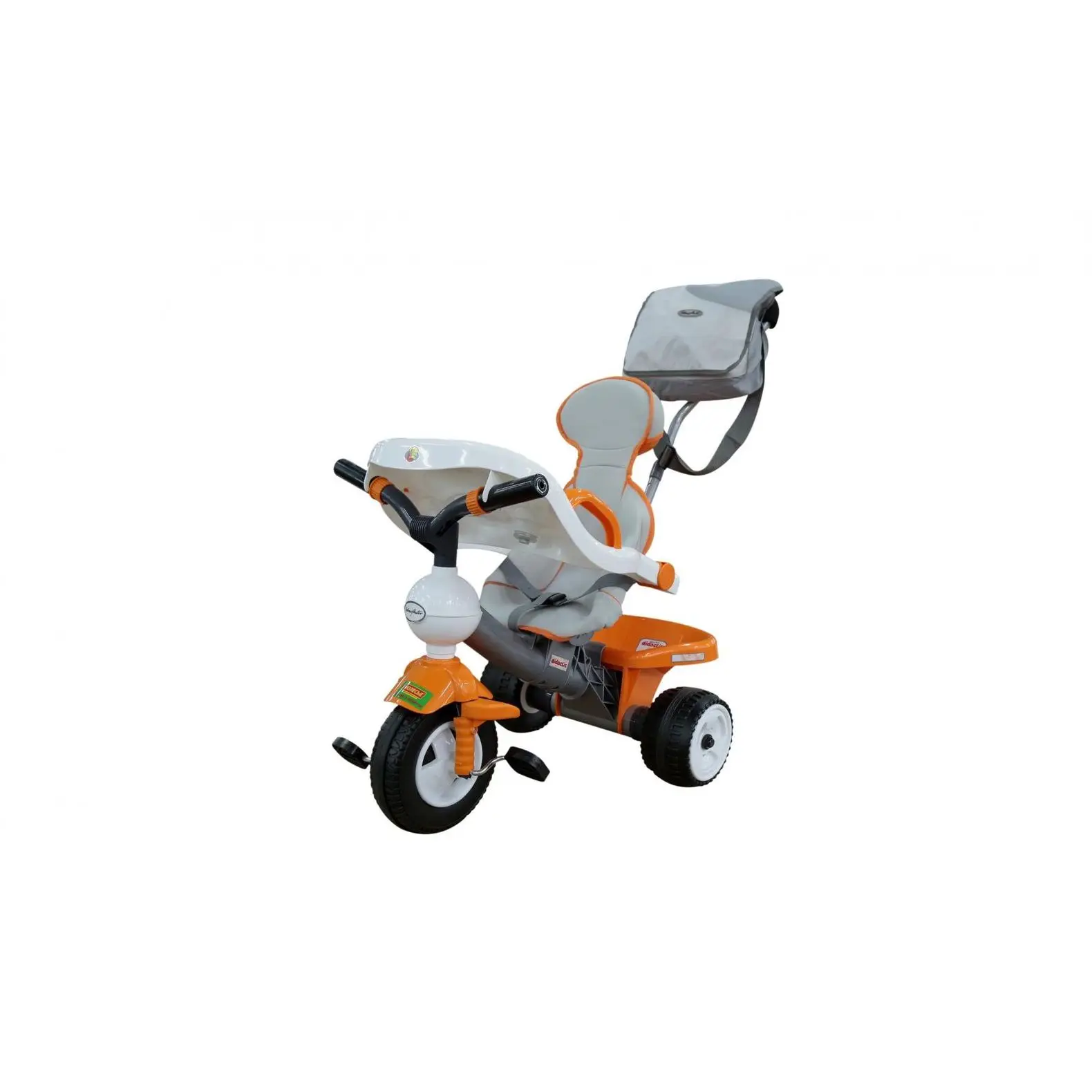 Велосипед 3 х колёсный Дидактик с игровой панелью ручкой ремешком чехлом и сумкой