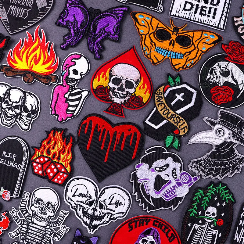 

Heart Skull Patch Iron On Patches On Clothes Punk Skeleton Embroidered Patches For Clothing Stickers Hippie Clothes Badges
