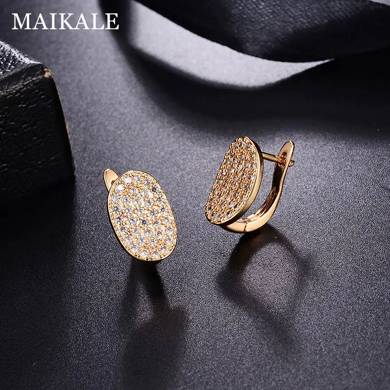 Круглые серьги MAIKALE позолоченные белые высокого качества с фианитом новые