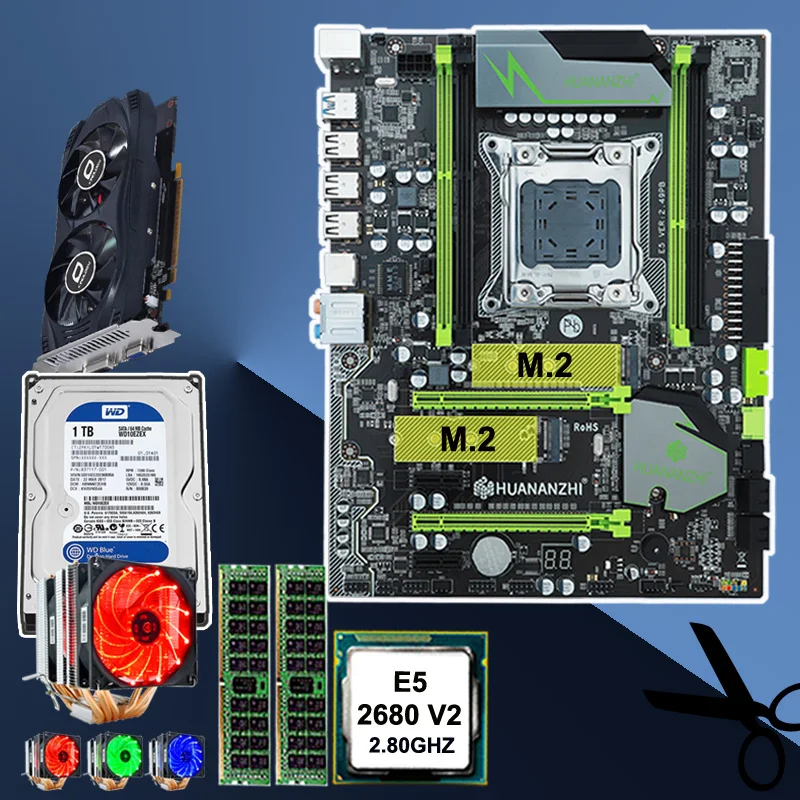 Материнская плата huanan Zhi X79 cpu Xeon E5 2680 V2 с 6 тепловыми трубками, кулер ram 16G(2*8G) DDR3 RECC 1 ТБ 3,5 'SATA HDD GTX750Ti 2GD5 VC