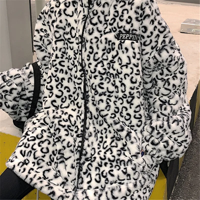 Осенне-зимняя куртка женская модная леопардовая плюшевая свободные куртки Harajuku